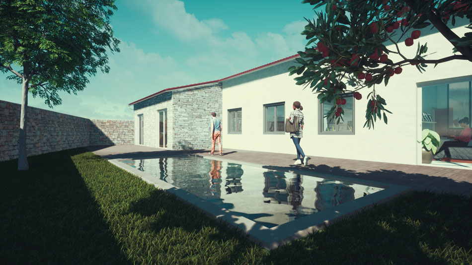 Construction maison de vacances Ile de Ré avec terrasse en bois et piscine